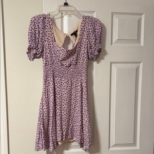 Purple Floral Dress with Puff Sleeves